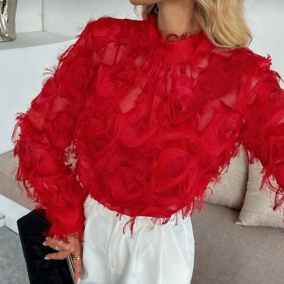 Rafferiza Women's Fashionable Fluffy Long Sleeve Shirt, - Picture 2 of 4